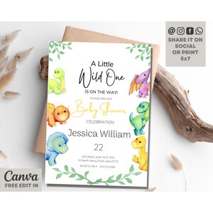 Dinosaur Baby Shower Invitation, Wild One İs On The Way Baby Shower Invite, Dinosaur Animal Baby Shower, Gender Neutral Baby Sprinkle Invite