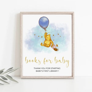 Classic Winnie The Pooh Books For Baby Sign, Baby Shower Printable Books For Baby Sign, Winnie the Pooh Baby Shower Sign, Instant Digital