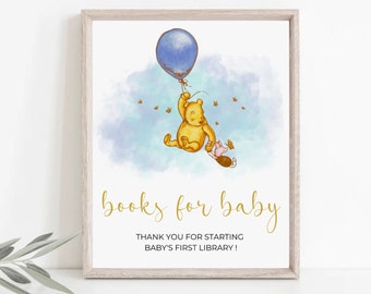 Classic Winnie The Pooh Books For Baby Sign, Baby Shower Printable Books For Baby Sign, Winnie the Pooh Baby Shower Sign, Instant Digital
