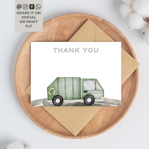 Garbage Truck Favor Card, Garbage Truck Party Thank You Card, Trash Bash Favor Thank You Card, Editable Printable, Instant