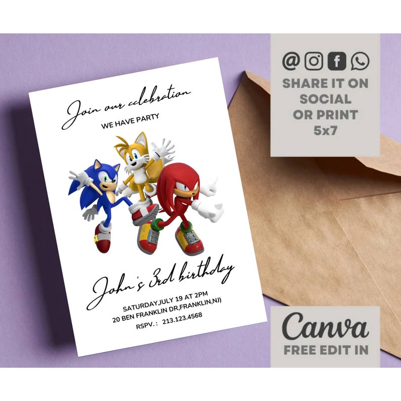 Sonic The Hedgehog Invitation Sonic Birthday Invitation Sonic Invitation Sonic Party Invite Minimalist Modern Sonic Instant