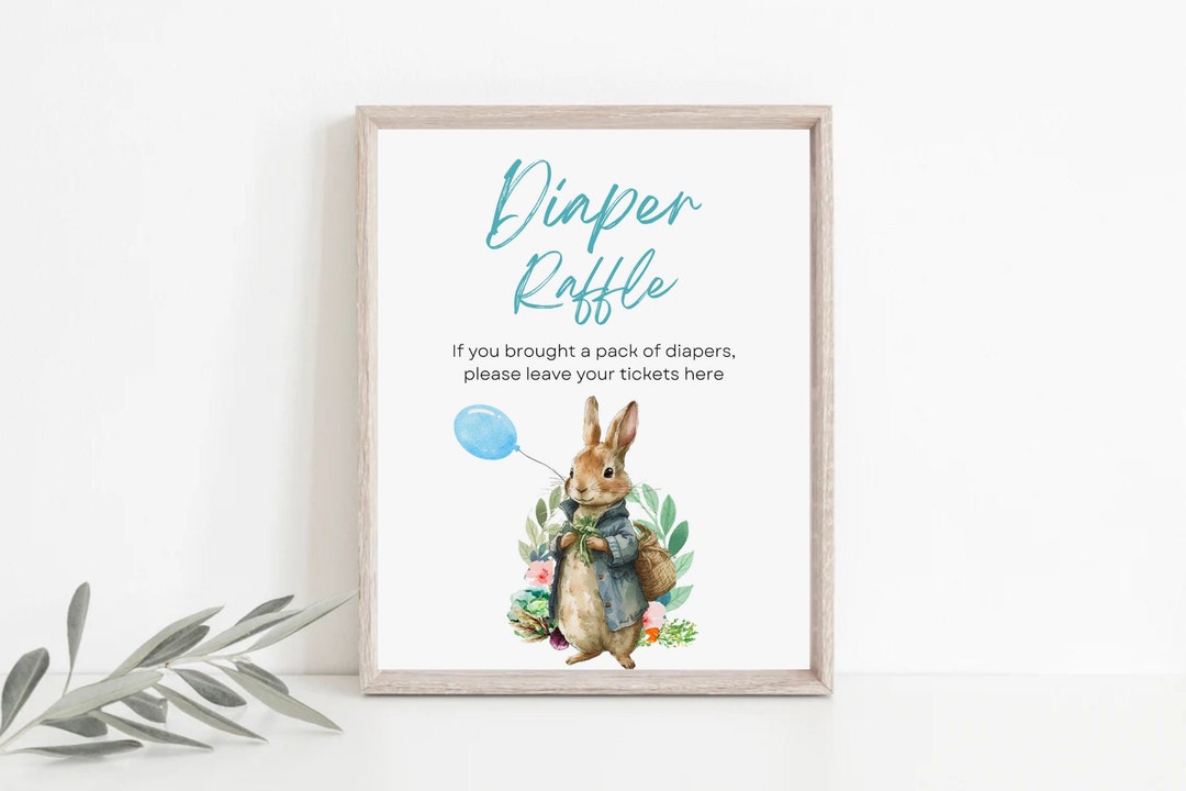 Peter Rabbit Diaper Raffle Sign Peter Rabbit Boy Diaper Raffle Sign, Peter Rabbit Baby Shower Greenery ...