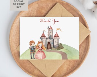 Princess and Knight Birthday Thank You Card, Princess Royal Party Party Thank You Card, Princess Gift Thank You Card, Thank You Card Instant