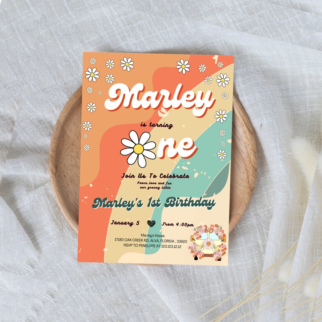 Groovy One Retro 1st Birthday Invitation First Birthday Boho Retro ...