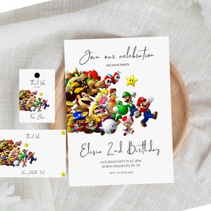 Super Mario Second Birthday Invitation, Super Mario 2nd Birthday Invite, Mario Birthday Invitation with Thank You Tag & Card, Instant