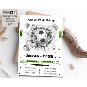 Soccer Sibling Birthday Invitation Template, Sibling Soccer Game Birthday Editable Invite, Soccer Party Invite, Football Birthday Evite