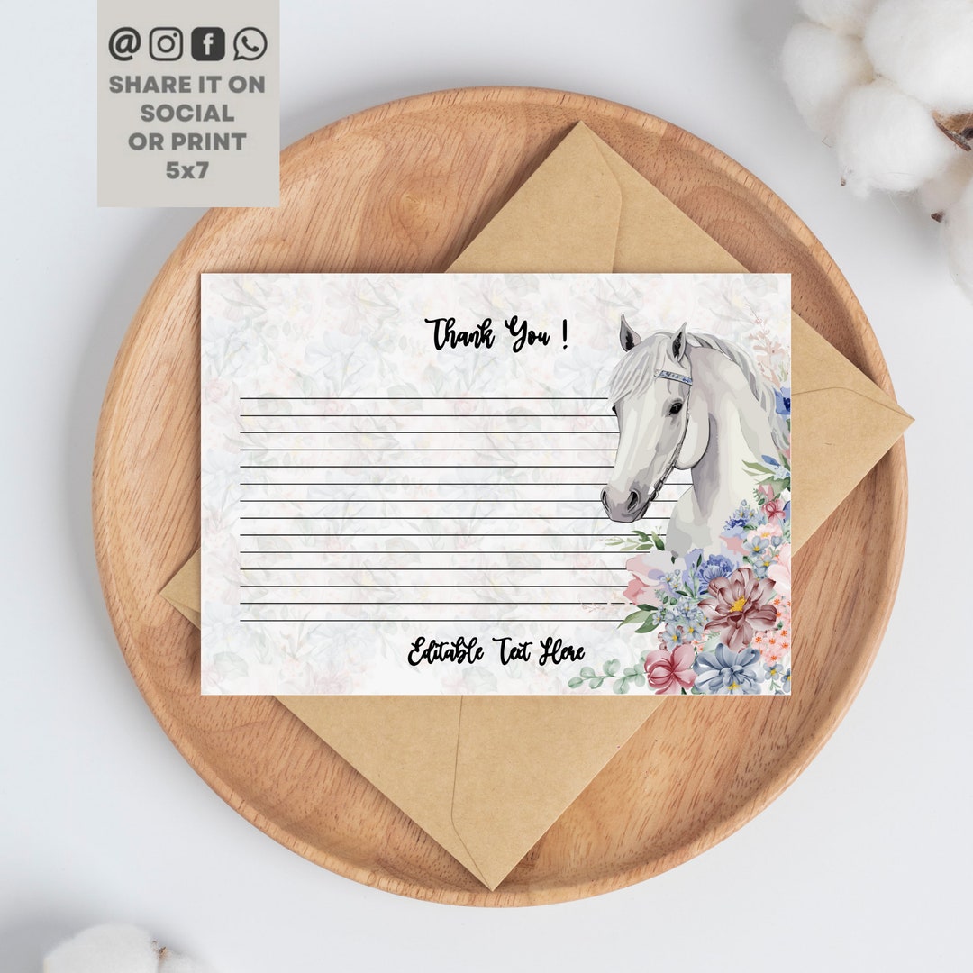 Horse Birthday Thank You Card, Cowgirl Horse Party Thank You Card, Girl ...