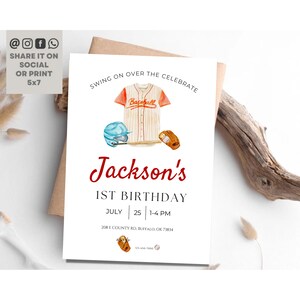 Baseball Party 2nd Birthday Invite, Our Little Rookie Baseball Invitation, Boy Baseball Party Birthday Invite, Editable Party Template