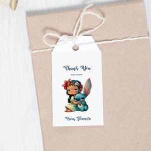 Modèle d&#39;étiquette de cadeau de point, étiquette de fête Lilo et Stitch, étiquette cadeau Lilo et Stitch, étiquettes de remerciement pour l&#39;anniversaire, modèle d&#39;étiquette modifiable d&#39;anniversaire de fille