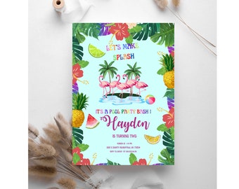 Flamingo Pool Party Invitation, Editable Summer Birthday Invite, Pineapple Flamingle Theme, Instant Download