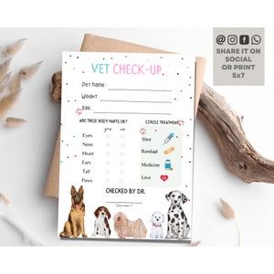 Vet Check Up Exam Sheet Pet Check-Up Dog Birthday Party Puppy Party Hospital Puppy Adoption Adopt a Pet Girl Pink Pawty Birthday Instant