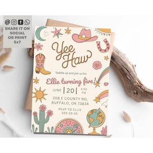 Editable Rodeo Birthday Invitation, Rodeo Girl Birthday Invite, Cowboy Western Birthday Invite,Rodeo Birthday, Retro Wild West Girl Invite
