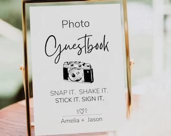 Photo Guest Book Sign Minimalist, Wedding Photo Guestbook Sign Personalized, Minimalist Sign, Instant Download, 2 Sizes