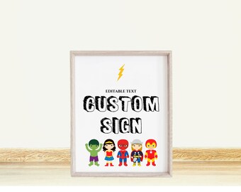 Superhero Custom Sign, Superheroes Favor Sign, Spiderman Birthday Welcome Sign, Boy Birthday Sign, Girl Birthday Sign, Try Before Buy