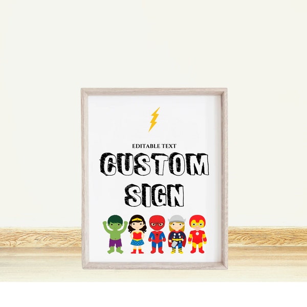 Superhero Custom Sign, Superheroes Favor Sign, Spiderman Birthday Welcome Sign, Boy Birthday Sign, Girl Birthday Sign, Try Before Buy