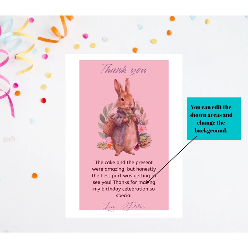 Peter Rabbit Birthday Thank You Card, Blue Boy Baby Shower Rustic Peter ...