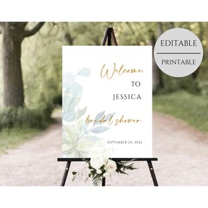 Bridal Shower Welcome Sign Template, Greenery bridal shower welcome sign, Boho Bridal Shower Welcome Poster, Green Leaves Bridal Shower Sign