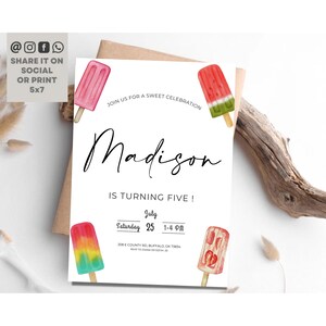 Ice Cream Birthday Invitation, Ice Cream Birthday Invite, Minimalistic Ice Cream Party Birthday Invite, Sweet Birthday Invite, Instant