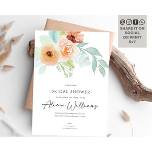 Bridal Shower Invitation Template, Pink Floral Greenery Ivory Invitation, Bridal Brunch Invite, Try Before Buy, Instant