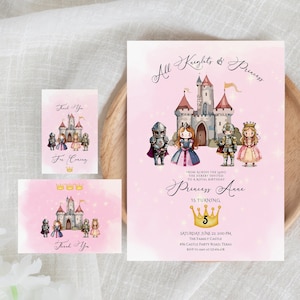 Royal Princess and Knight Birthday Invitation, Princess Girl Birthday Invitation, Girl Castle Knight Invite, Girl Kids Birthday Party Invite