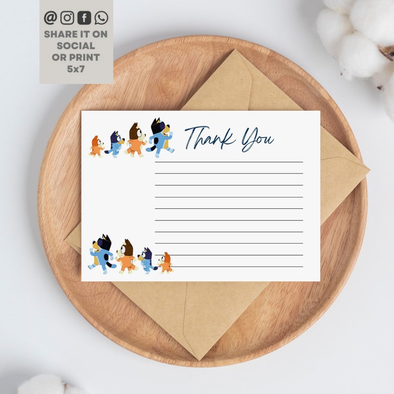 Bluey Birthday Thank You Card Bluey and Bingo Cards Kids Etsy