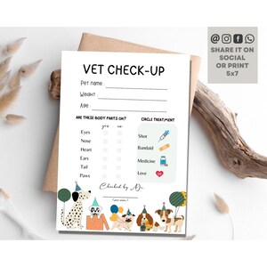 Vet Check Up Exam Sheet, Pet Check-Up Dog Birthday Party Puppy Party, Hospital Puppy Adoption Adopt a Pet Girl Pink Pawty Birthday Instant