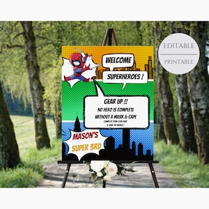 Superhero Welcome Sign, Superheroes Birthday Party Welcome Sign, Comic Iron Man Spiderman Captain America Superhero Welcome Sign Instant