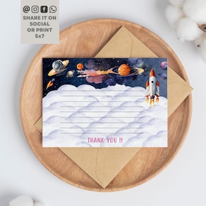 Weltraum Astronaut Dankeskarte, Galaxy Boy Party Karte, Favor Dankeskarte, Weltraum Geschenkkarte, Mädchen Geburtstag Dankeskarte