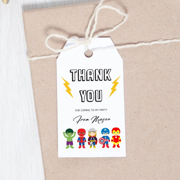 Superhero Favor Tag Template, Superhero Party Tag, Favor Thank You Tags, Superheroes Gift Tag, Boy Birthday Tag, Editable Template