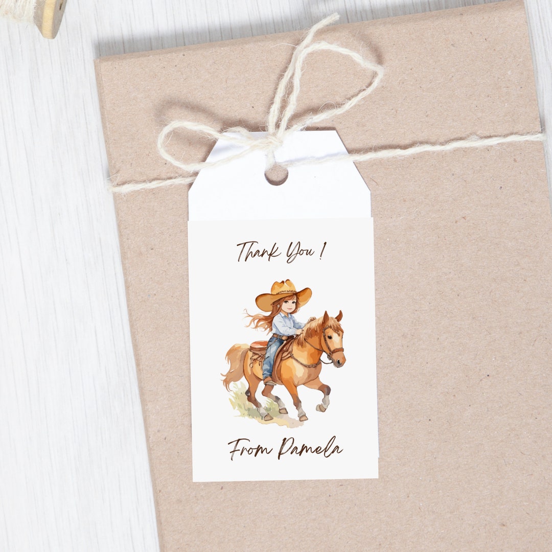 Horse Birthday Favor Tag, Cowgirl Horse Party Tag, Favor Thank You Tags, Girl Saddle up Gift Tag
