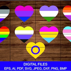 Pride Heart Flags - Rainbow Transgender Pansexual, Intersex, Bisexual, Diversity LGBTQ, Parade Festivals Instant Download ZIP Files Clipart