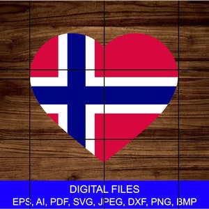 Norway Heart Flag Vector - Instant Digital Download - 8 files are included on a zip file. Handmade Vector Drawing  Clipart Tshirt Mug