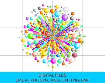 Exploding Balls - Instant Digital Download Artwork, svg, ai, dxf, eps, png y jpg archivos se incluyen en un archivo zip. Regalos de gráficos vectoriales