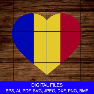 Romania Heart Flag Vector - Instant Digital Download - 8 files are included on a zip file. Handmade Vector Drawing  Clipart Tshirt Mug Image