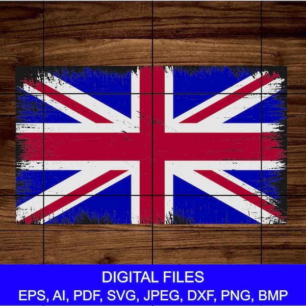 Union Jack Distressed Flag Vector - Instant Digital Download - 8 files on a zip file. Handmade Vintage Vector Drawing Clipart Tshirt Image