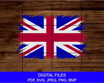 Zniekształcona flaga Union Jack - natychmiastowe pobranie cyfrowe, pliki svg, bmp, pdf, png i jpg są zawarte w pliku zip.Projekt clipart Wielka Brytania Anglia