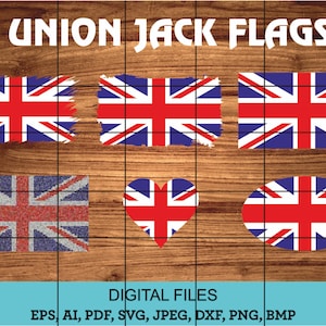Union Jack Flags Bundle Download instantâneo Clipart distorcido angustiado mosaico coração impressão oval camiseta canecas roupas presentes artesanato PNG SVG BMP