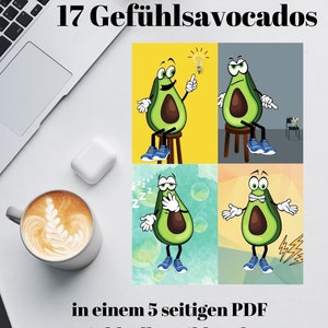 individual emotional cards with funny avocados expressing feelings child therapy tool template for printing PDF