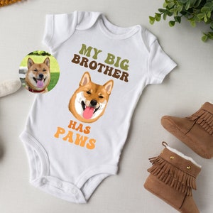 Custom Pet Portrait Baby Bodysuit , Baby Shower Gift, My brother Sister has paws, pet gift, Pregnancy Announcement, baby new best friend