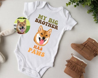 Custom Pet Portrait Baby Bodysuit , Baby Shower Gift, My brother Sister has paws, pet gift, Pregnancy Announcement, baby new best friend