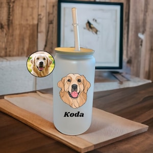 Custom Pet Portrait Frosted Beer Can Glass, Dog Iced Coffee Cup, Custom Pet Mug, Glass Gift for Dog Mom, Cat beer can glass, Custom Pet Gift