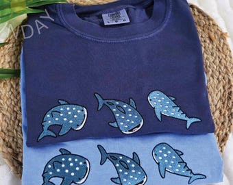 Whale Shark Embroidered Shirt, Ocean animal Lover Shirt, Summer Embroidered Shirt, trendy Summer tee, Fish Lover shirt
