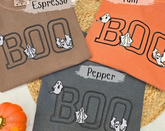 Embroidered Boo Ghosts Halloween Comfort colors Shirt, Boo Gildan Sweatshirt, Cute Halloween shirt, Boo Shirt, Fall Halloween Shirt