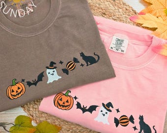 Mini Icons Halloween Embroidered Comfort colors Shirt, Pumpkin Ghost Tee, Cute Halloween shirt, Boo Shirt, Fall Halloween Shirt