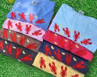 Lobsters Embroidered Comfort Colors Shirt, Coastal Nautical Tee, Beach Summer Shirt, Minimal Ocean Embroidery Tee