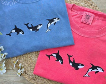 Orca Embroidered Shirt, Ocean animal Lover Shirt, Summer Embroidered Shirt, trendy Summer tee, Fish Lover shirt