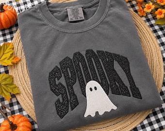 Spooky Season Applique Embroidered, Spooky Glitter Shirt , Spooky Season Pullover, Trendy Halloween Sweatshirt
