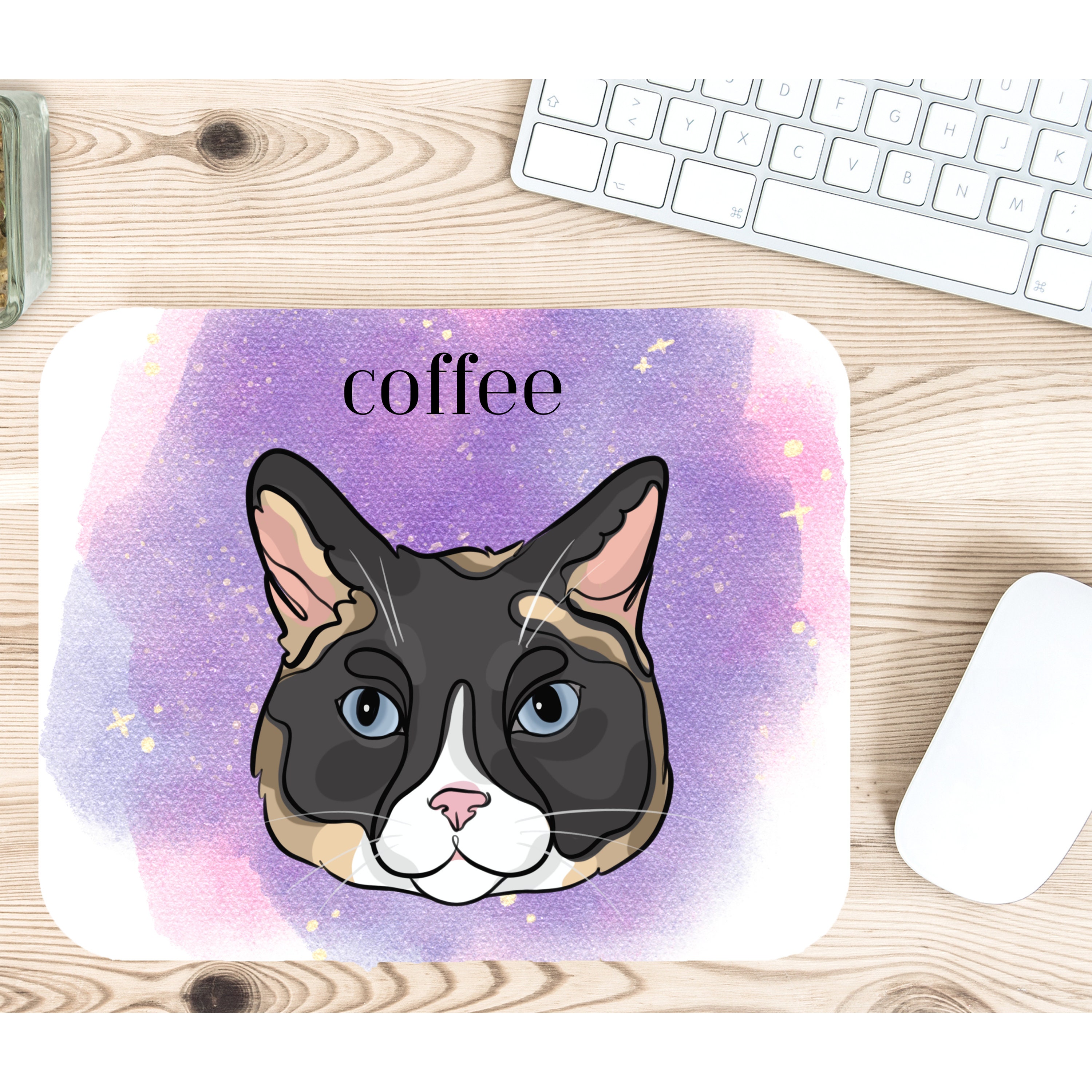 Custom Pet Watercolor Mouse Pad , Pet portrait mouse pad, Pet Photo mouse pad, Pet Photo on Mouse Pad, Pad For Pet Lover, Cat Line art draw