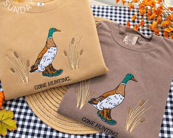 Gone Hunting Mallard Duck Embroidered, Trendy Duck Hunter Shirt , Wildlife Duck Shirt , Hunting Duck Pullover