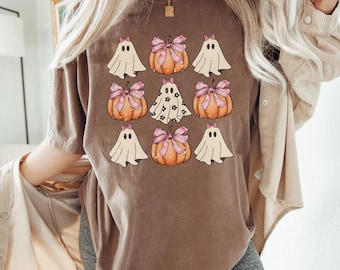 Spooky Bow Ghost Halloween Comfort colors Shirt, Trendy Halloween Tee, Oversize Comfort colors Halloween